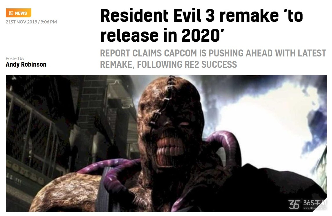 《生化危机3：重制版》或于2020年发售 还用RE引擎